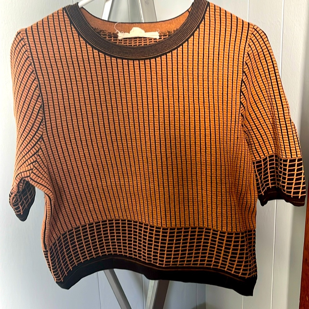 Orange sweater short sleeve top.